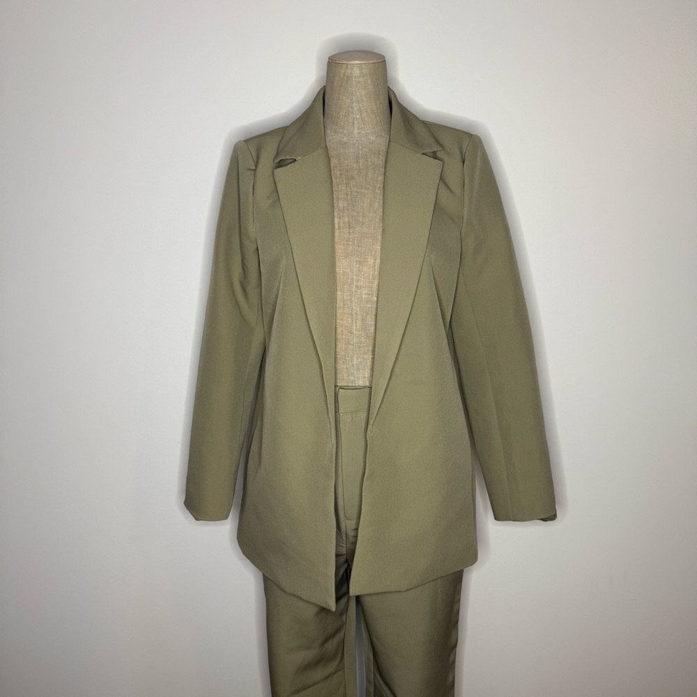 Missguided Olive Green Blazer and Pants Suit Set